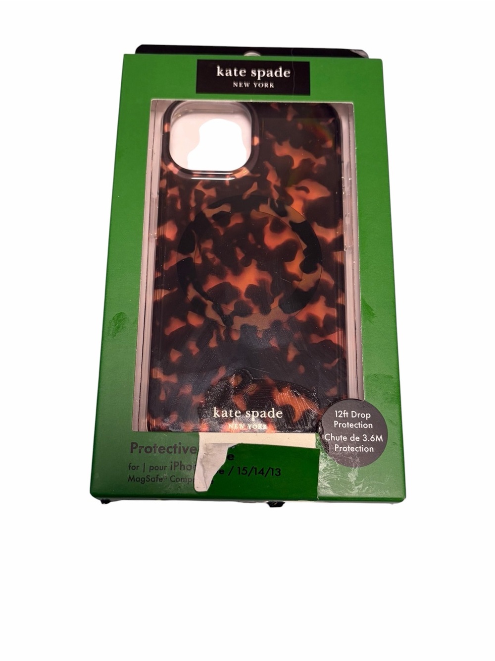 Kate Spade Tortoiseshell iPhone 13 14 15 Protective Case - Brown/Black Mag Safe - Picture 1 of 3